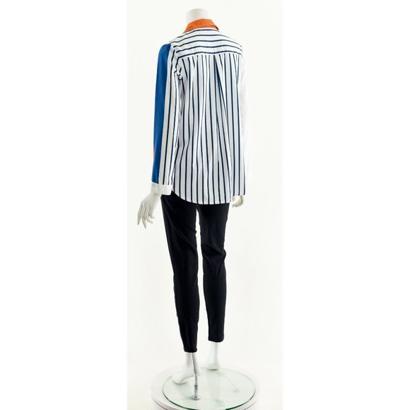 Asymmetric Striped Button Down,Vintage Colorblock Oxford Shirt,Nautical Striped - Picture 8 of 9